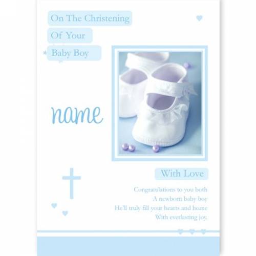 Baby Boy Shoes Christening Card