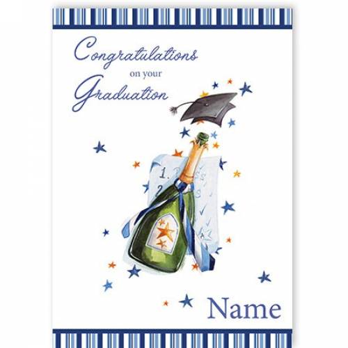 Blue Champagne & Mortarboard Congratulations On Your Graduation Card
