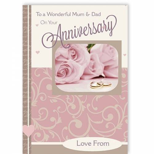 To A Wonderful Mum And Dad Pink Roses On Your Anniversary Card