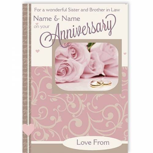 Pink Roses For A Wonderful Sister And Brother In Law On Your Anniversary Card