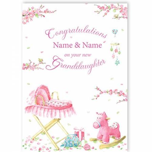 Congratulations Pink Pram New Granddaughter Card