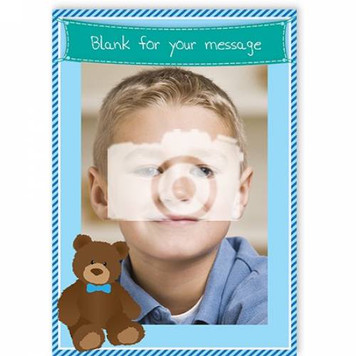 Photo Blue With Bear Blank Message Card