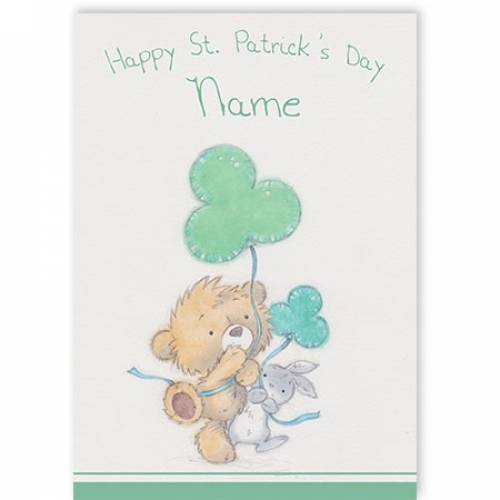 Teddy & Rabbit With Shamrock St Patricks Day Card