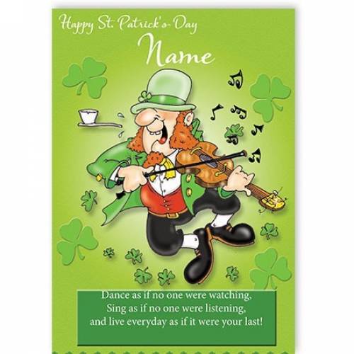 Leprechaun Playing Fiddle St Patricks Day Card
