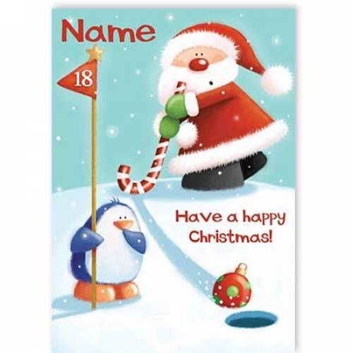 Santa Playing Golf Have A Happy Christmas Card