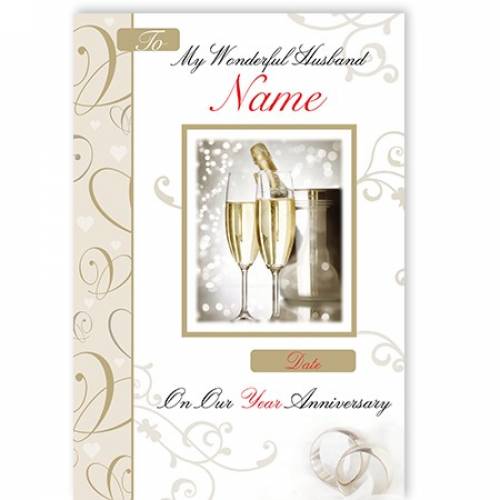 Champagne & Flutes My Wonderful Husband On Our Anniversary Card
