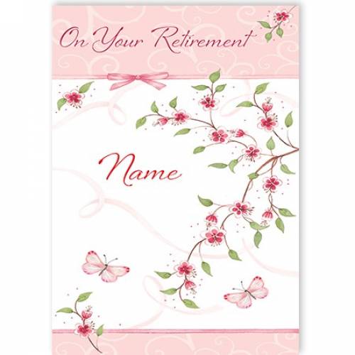 Pink Butterflies & Tree On Your Retirement Card