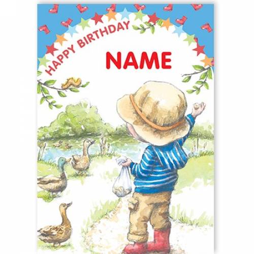 Feeding Ducks Name Happy Birthday Card