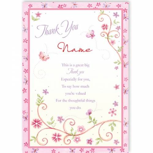 Thank You Name Flowers Leaves Card