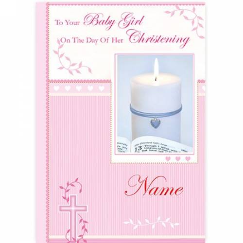 Baby Girl Christening Pink Candle Card