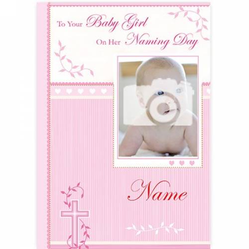 Baby Girl Naming Day Pink Photo Card