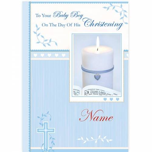 Baby Boy Christening Blue Candle Card