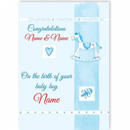 Congratulations Baby Boy Rocking Horse Card