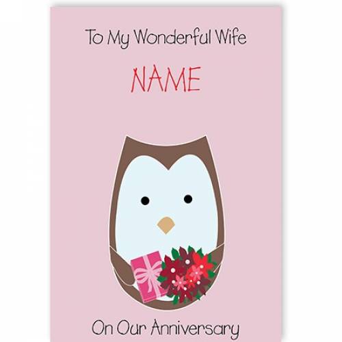 Pink Owl To My Wife On Our Anniversary Card