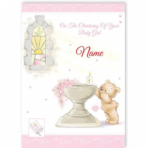 Bear With Chalice Girl Christening Card