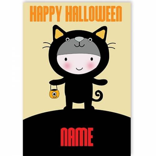 Cat Costume Happy Halloween Card