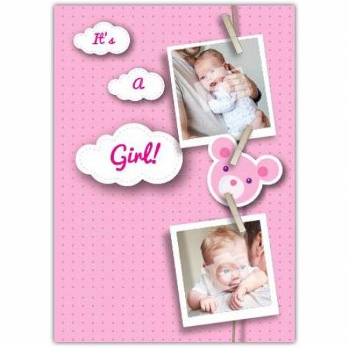 Pink Photos On Pegs New Baby Card