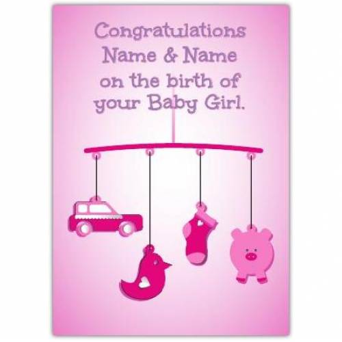 Pink Mobile New Baby Card