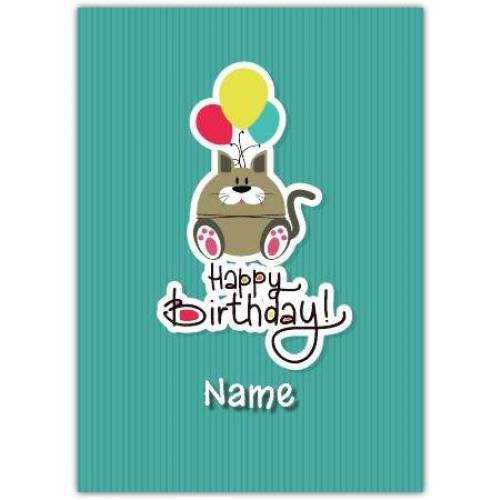 Cat & Balloons Happy Birthday Card