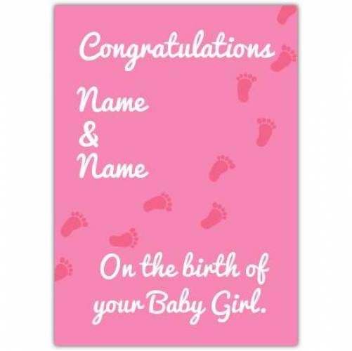 Footprints Pink New Baby Card
