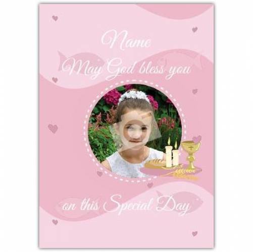 First Communion Pink Card