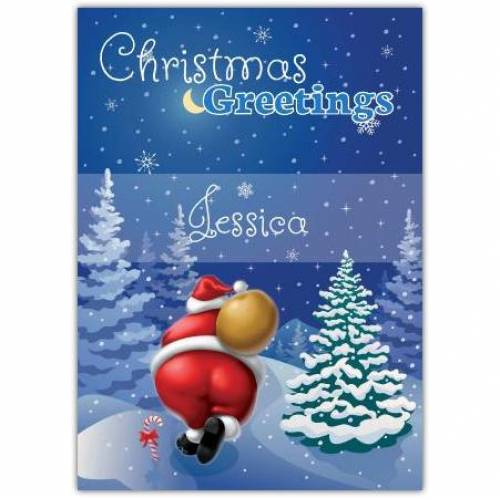 Santa In The Snowy Trees Christmas Greetings Card