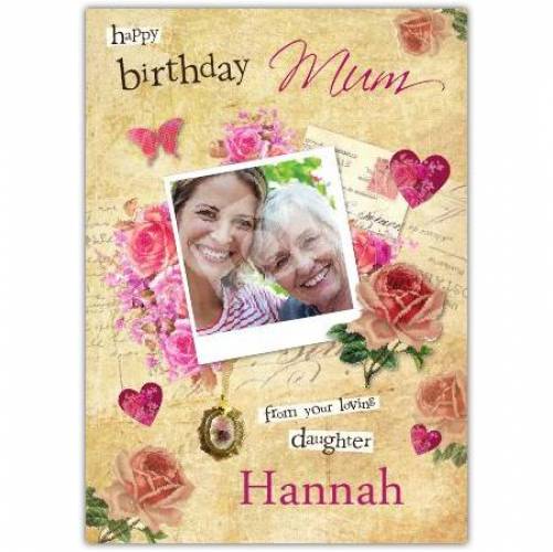 Happy Birthday Mum Roses & Hearts Birthday Card