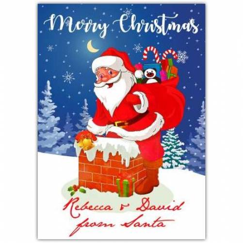 Christmas Smiling Santa In Chimney Card