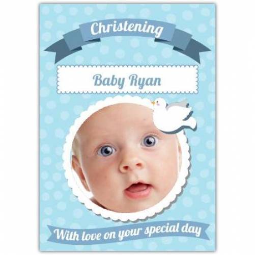 Christening Baby Blue One Photo Greeting Card
