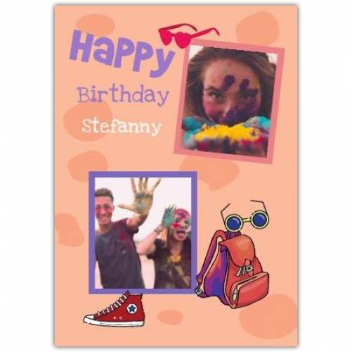 Happy Birthday 2 Photos Backpack Shoes And Sunglasses  Card
