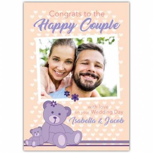 Congrats To The Happy Couple With Love Purple Bear And Photo Card