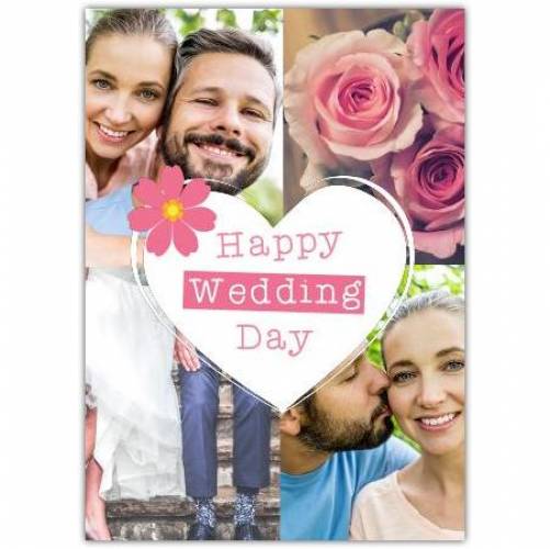 Happy Wedding Day With Photos And White Heart In Centre Card