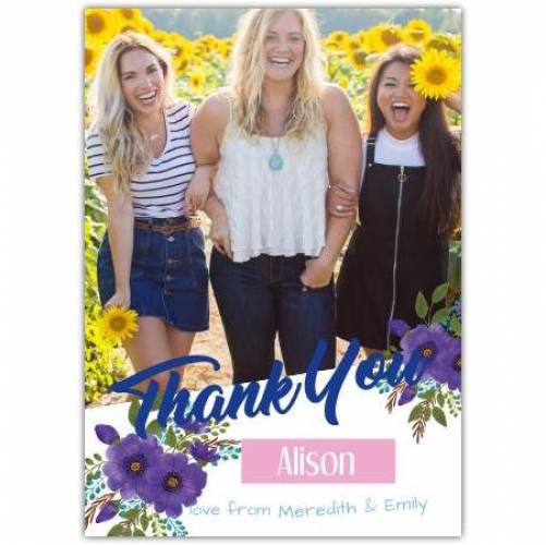 Thank You With Photo Love From Purple Flowers Card