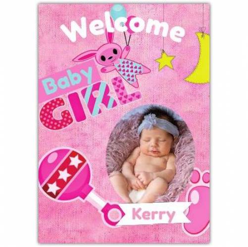 Welcome Baby Girl Pink With Photo And Rattler Card