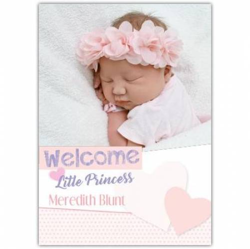 Welcome Little Princess Name And Photo Pastel Hearts Card