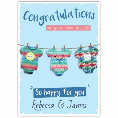 Congratulations So Happy For You Clothes Line Blue Card