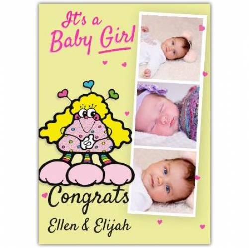 It's A Baby Girl Three Photos Congrats Card