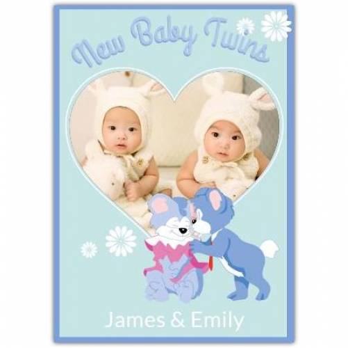 New Baby Twins Heart Photo Puppies  Card
