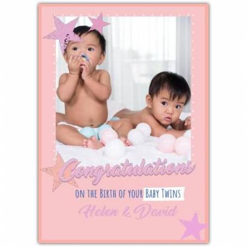 On The Birth Of Your Baby Twins Stars Photo Card