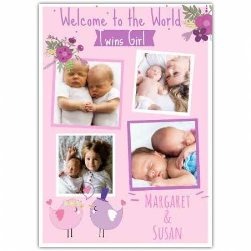 Welcome Twin Girls Four Photo Card
