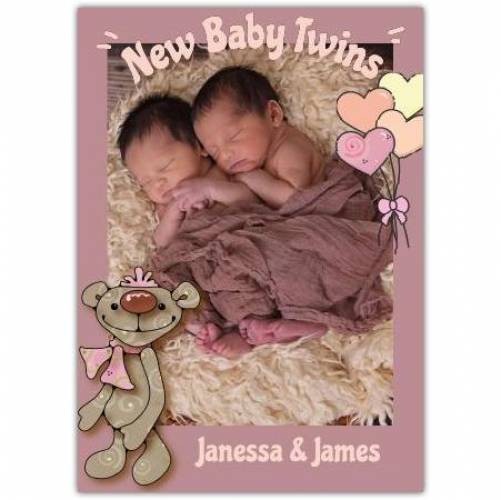 New Baby Twins One Photo Greeting Card