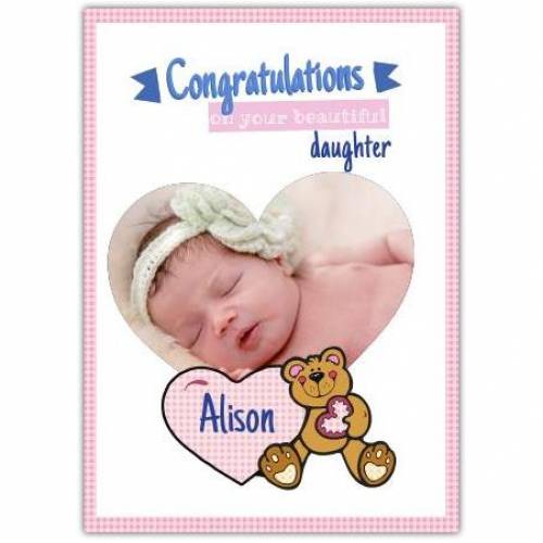 Congratulations New Baby Girl Teddy  Card