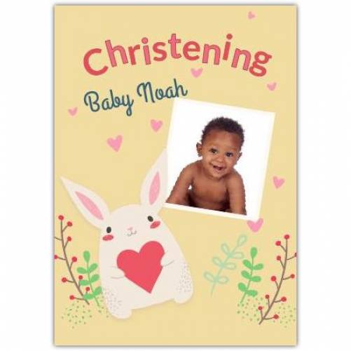 Christening Bunny With Heart  Card