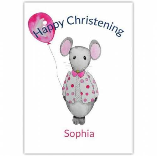 Happy Christening Mouse With Balloon  Card