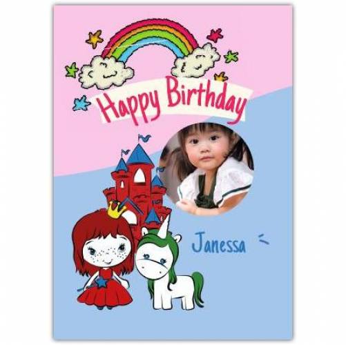 Happy Birthday Princess Unicorn Rainbow And Castle  Card