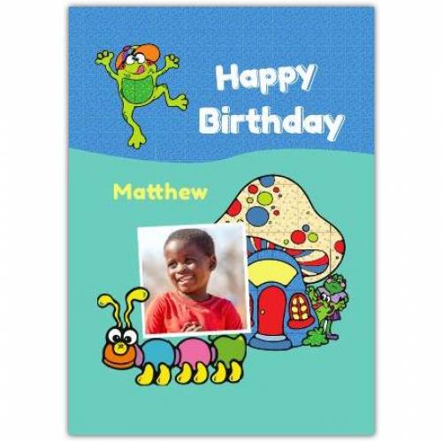 Happy Birthday Mushroom And Caterpillar Card