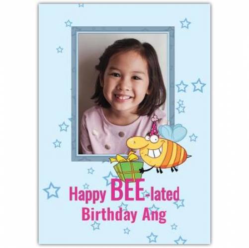 Happy Belated Birthday Bee Holding Present Card