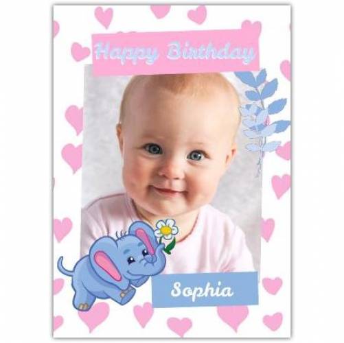 Happy Birthday Lots Of Hearts And Cute Elephant  Card