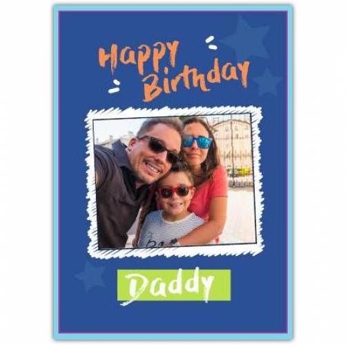 Happy Birthday Dark Blue Background White Frame  Card