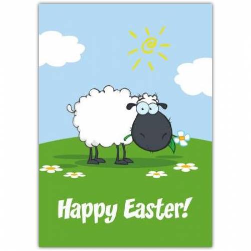 Happy Easter Sheep Eating A Daisy Card